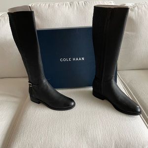 Cole Haan Isabelle stretch riding boot, black leather, size 9.